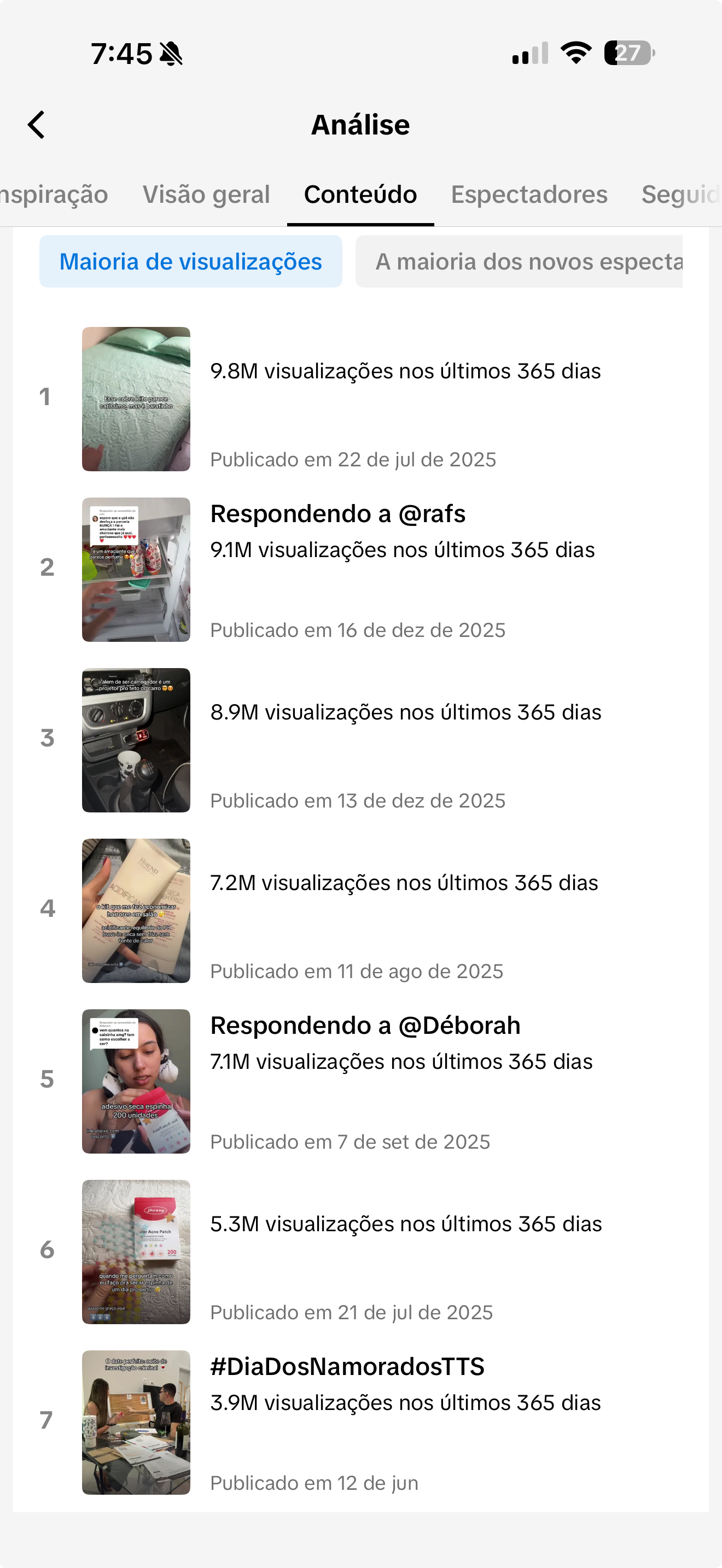 Vídeos com milhões de visualizações