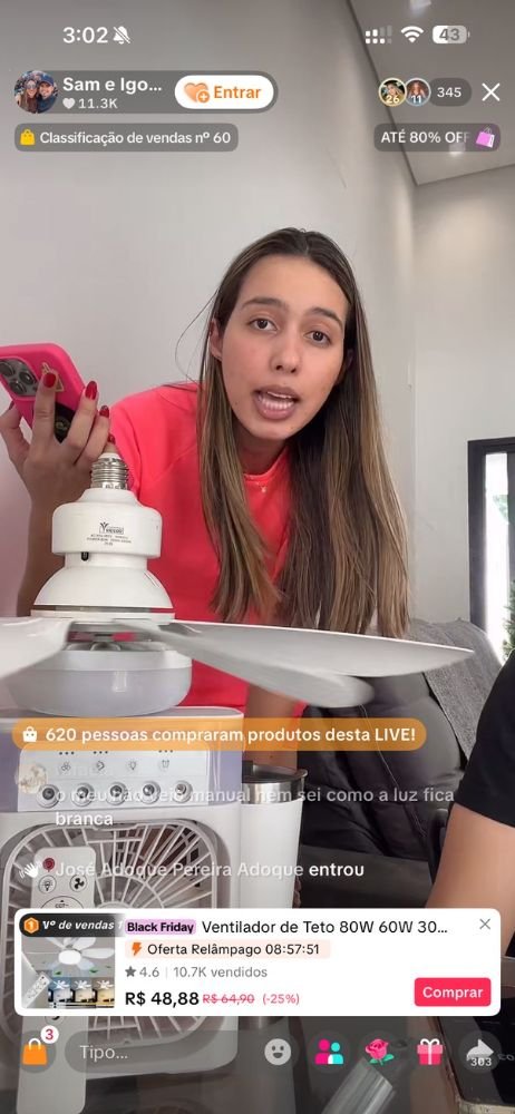 live no TikTok Shop: 620 pessoas comprando